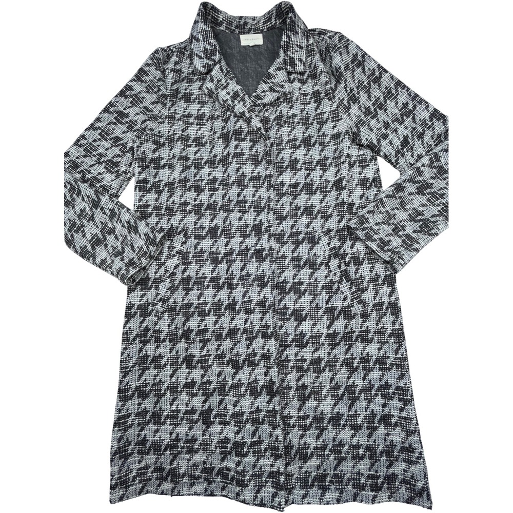 Melloday Womens Black White Houndstooth Open Front Coat Jacket Size M 0620